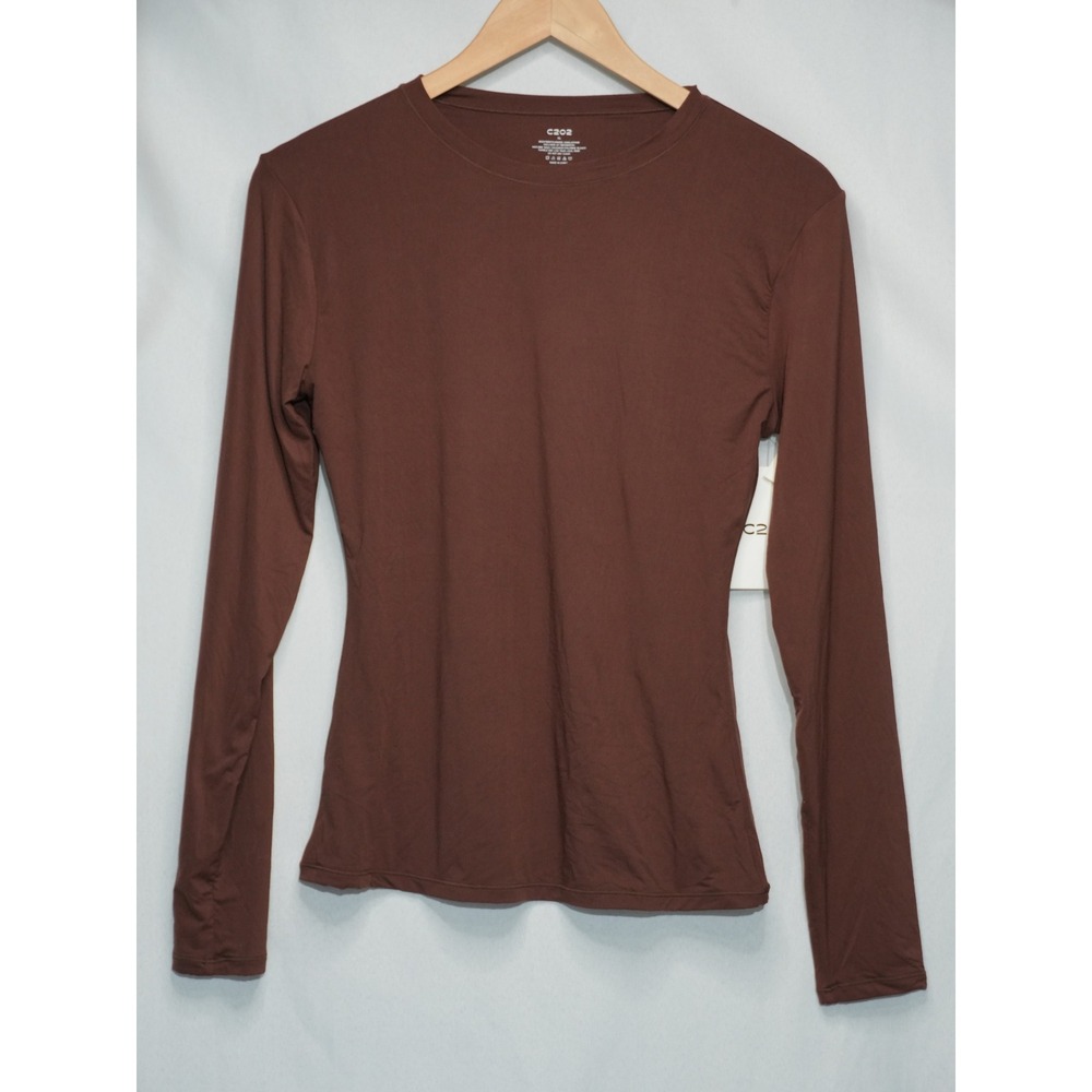C202 Long Sleeve Top Women Extra‎ Large Brown Crewneck Stretch Athleisure